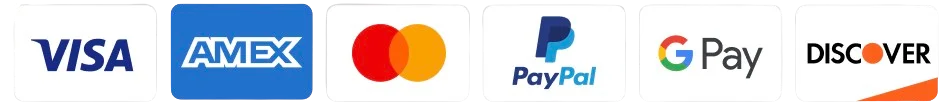 Accepted payment methods: Visa, Amex, Mastercard, PayPal, Google Pay, Discover
